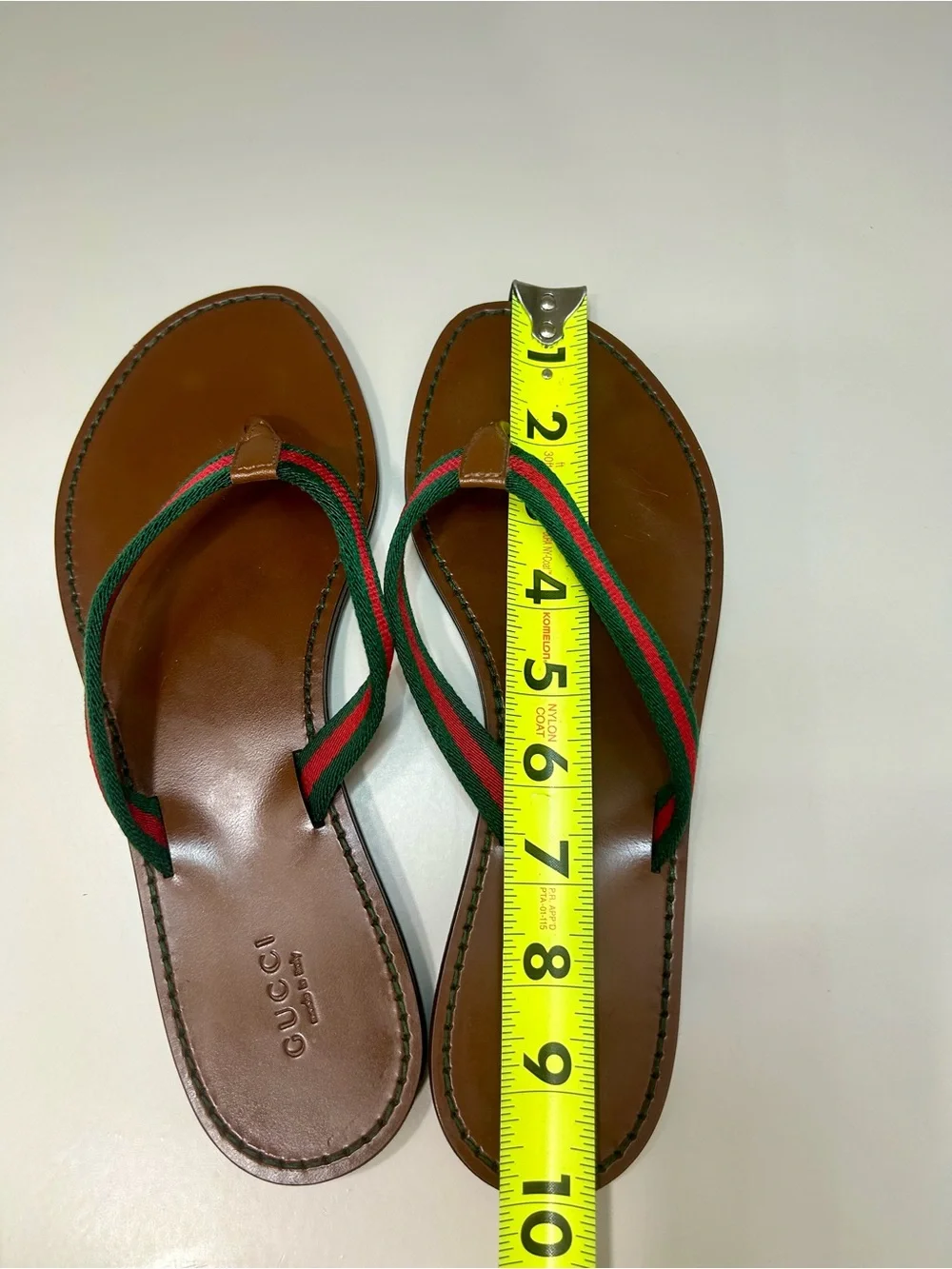 Gucci Web Leather Sandal Stripe Flip Flop Flat Authentic